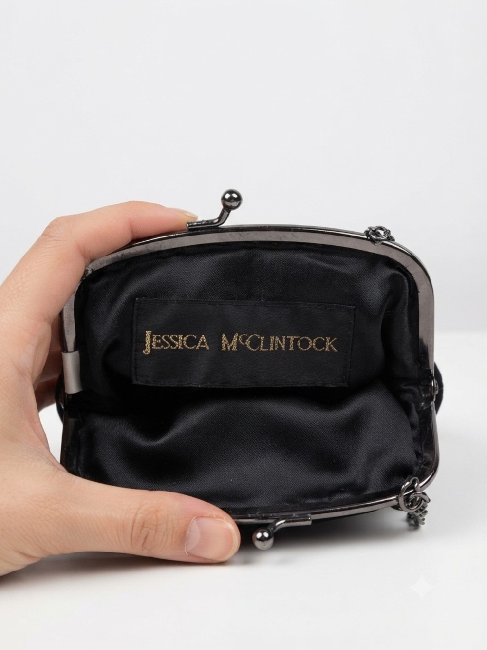 Jessica McClintock Black Satin Kiss-Lock Coin Purse